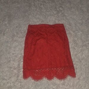 Papaya Red Lace Mini Skirt